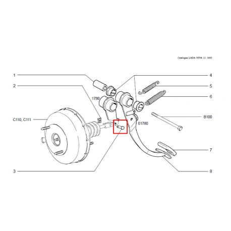 Axe de poussoir pedale de frein 2103-3504016 - Pieces Lada Niva 4x4